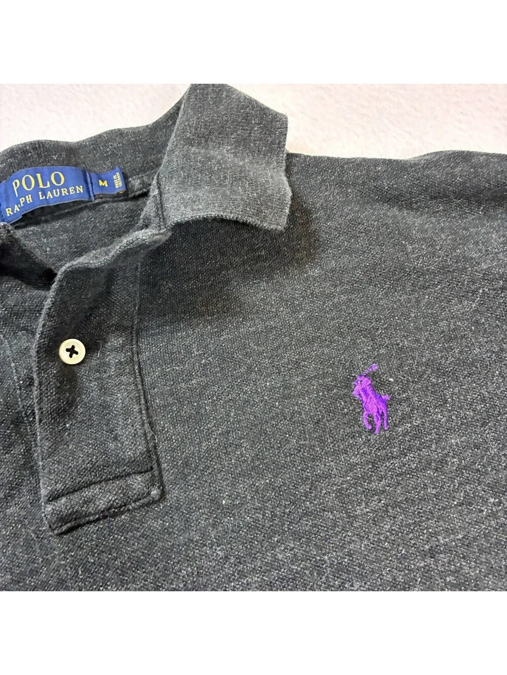 Polo Ralph Lauren Men’s Polo Shirt Size M Long Sleeve Dark Gray Purple Pony